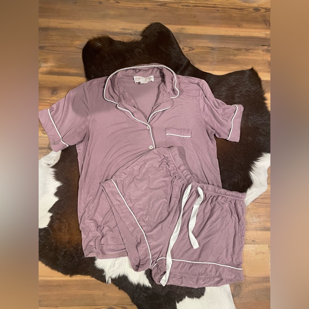 Birdy Grey Mauve Pajama Set with White Trim